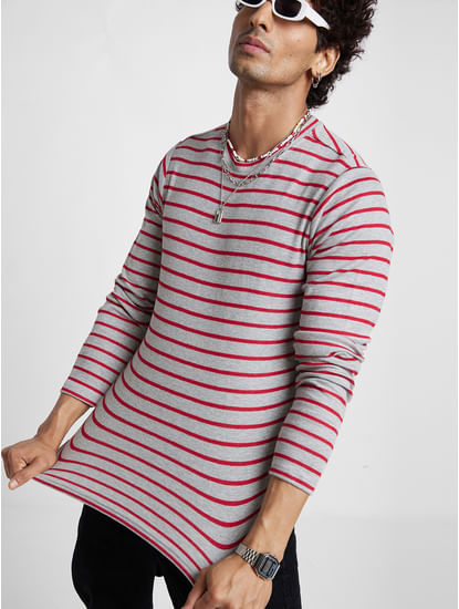 Grey and Red Striped T-Shirt