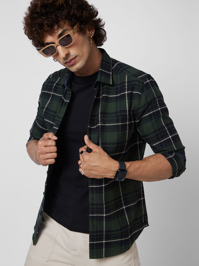 Olive Flannel Checkered Shirt
