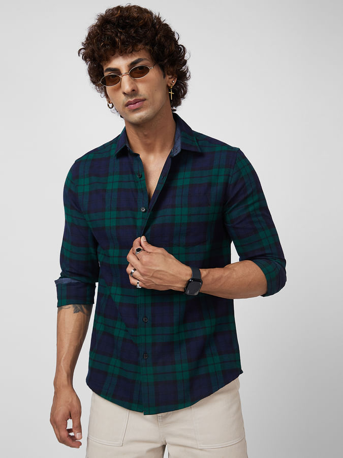 Green & Navy Flannel Checkered Shirt
