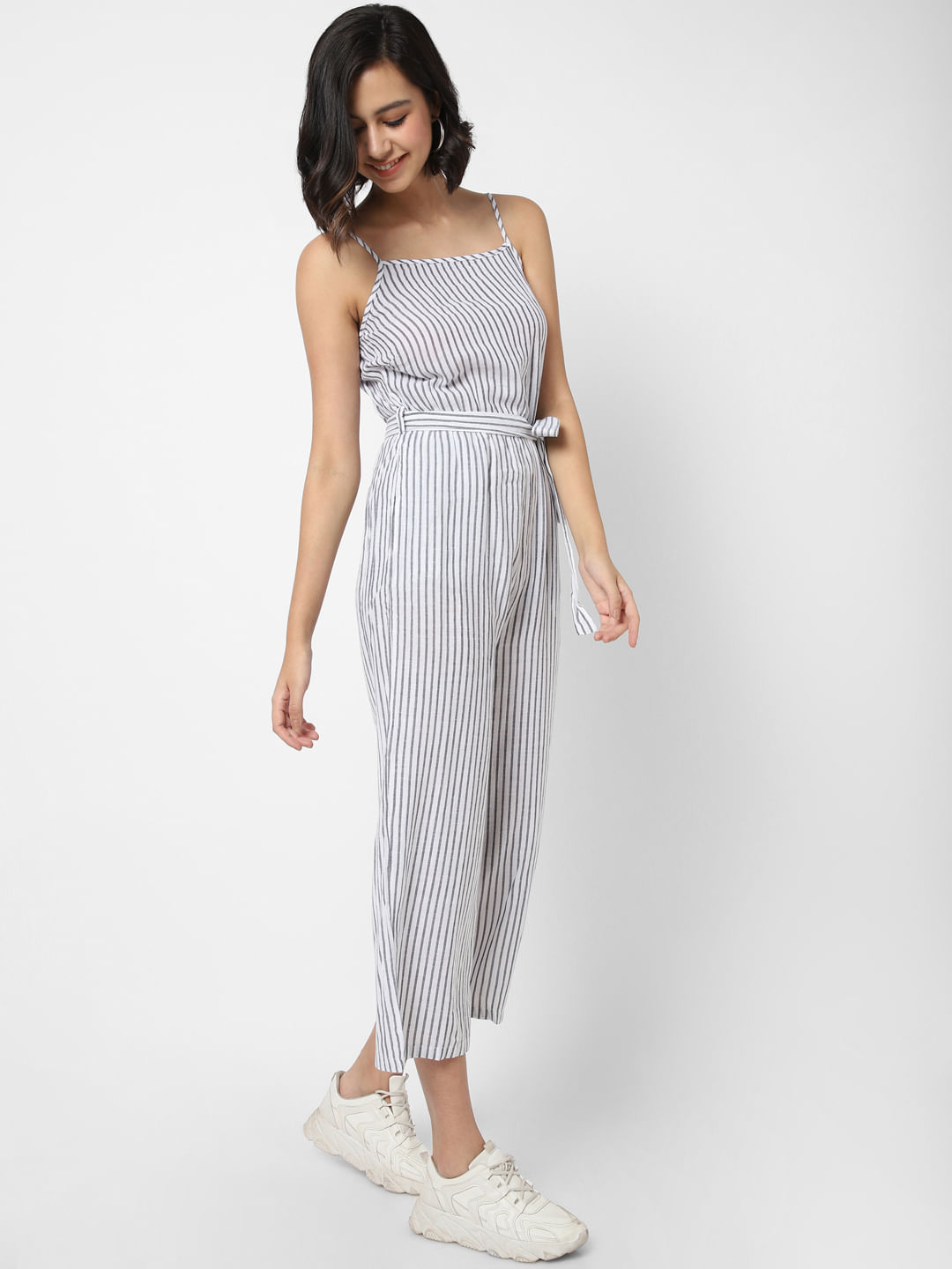 Gray store striped jumpsuit