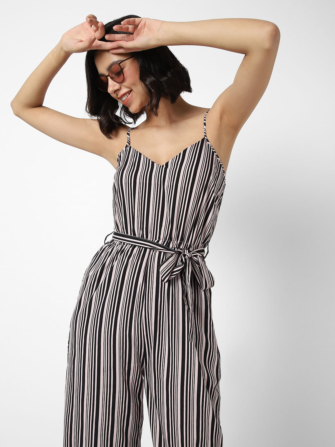 Gray striped hot sale jumpsuit