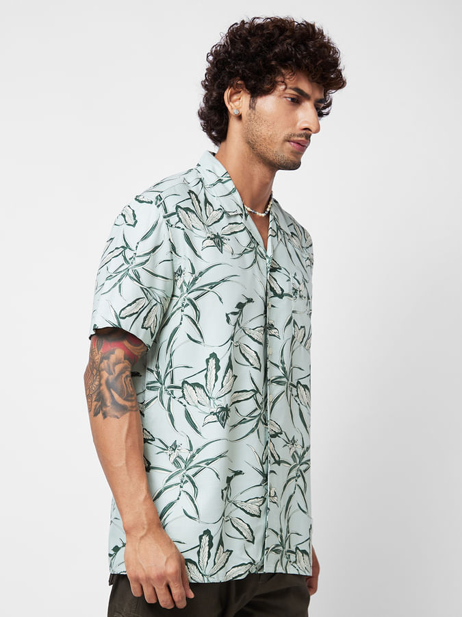 Leaf Printed Resort Collar Oversized Shirt