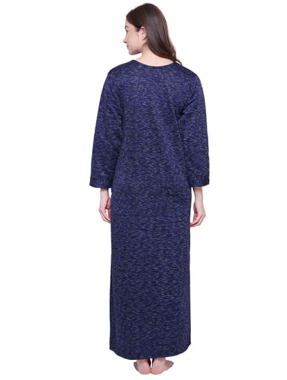 Secret Wish Women's Printed Royal Blue Woolen Nighty 