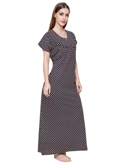 Secret Wish Women's Navy Printed Cotton Maxi Nightdress 