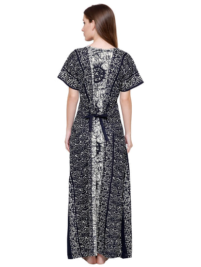 Secret Wish Women's Navy Cotton Printed Maxi Nightdress 