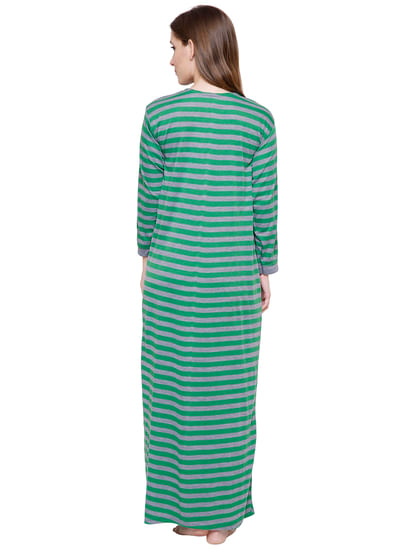 Secret Wish Women's Woolen Green Striped Nighty (Free Size)