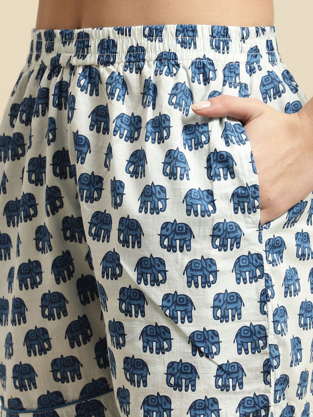 Blue & White Elephant Print Night Suit