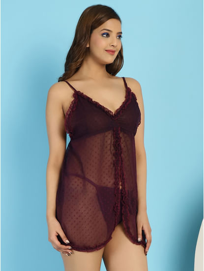 Georgette Purple Babydoll with G-String