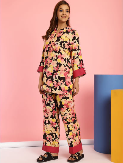Floral Print Rayon Multi Color Co-Ord Set