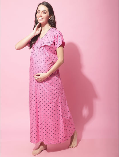 Pink Maternity Cotton Nighty