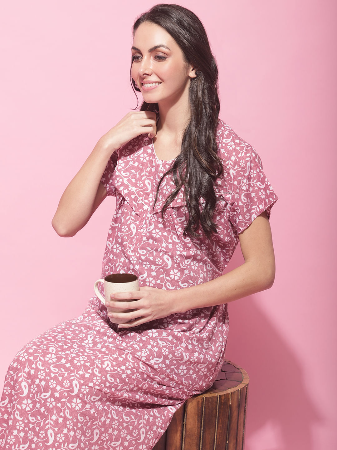 Buy Pink Maternity Cotton Nighty for Women Online at Secret Wish