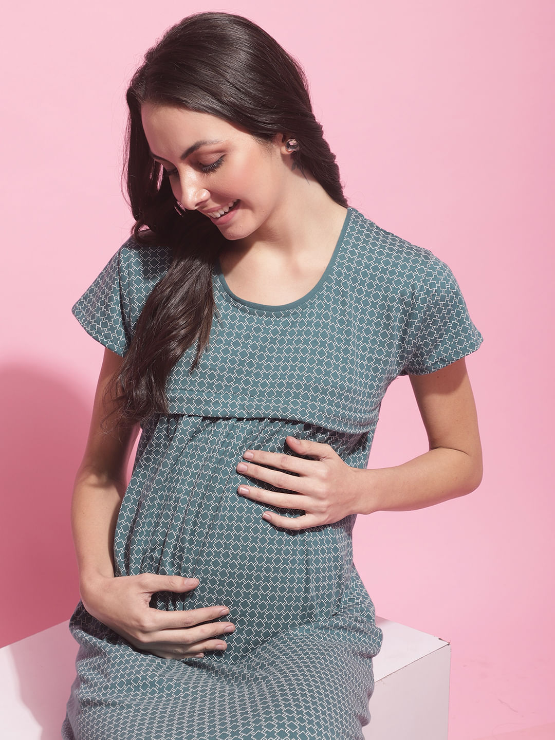 Buy Teal Hosiery Maternity Nighty for Women Online at Secret Wish