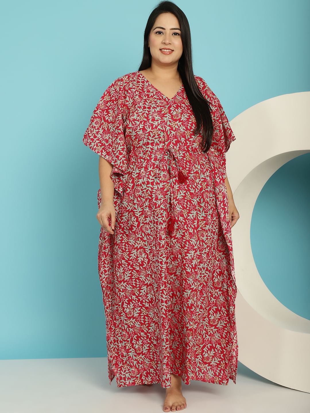 Red Floral Cotton Plus size Nighty