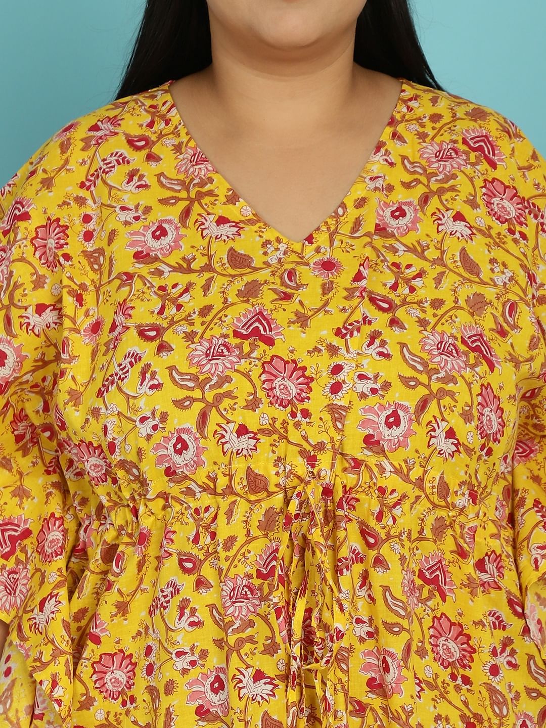 Yellow Floral Cotton Plus size Nighty