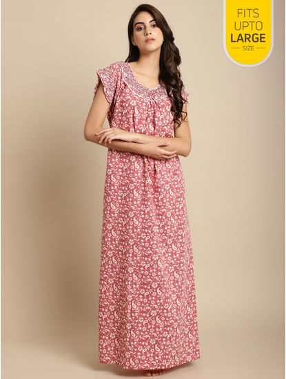 Pink Floral Cotton Nighty