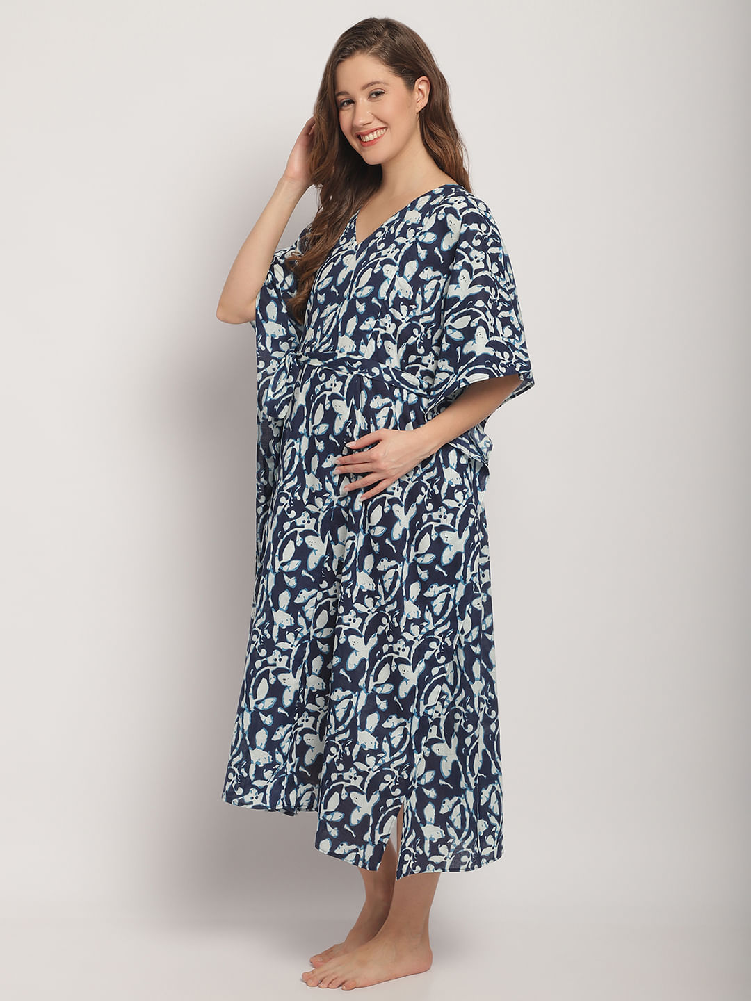 Blue Maternity Print Kaftan Nightdress