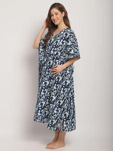 Blue Maternity Print Kaftan Nightdress