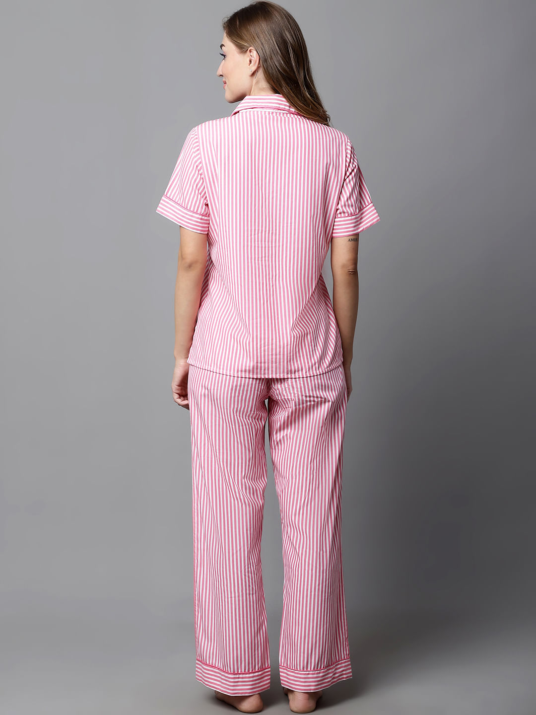 Buy Secret Wish Pink White Striped Cotton Night Suit for Women Online at Secret  Wish