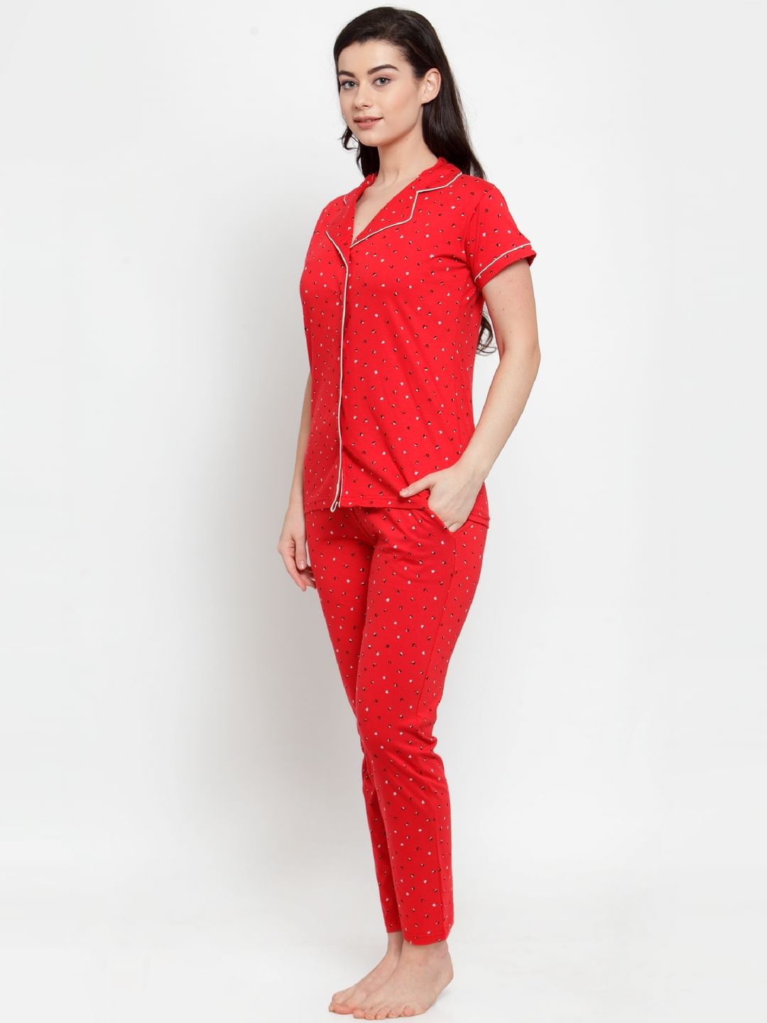 Red Cotton Printed Nightsuit