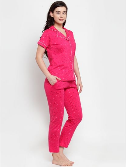 Pink Cotton Printed Nightsuit