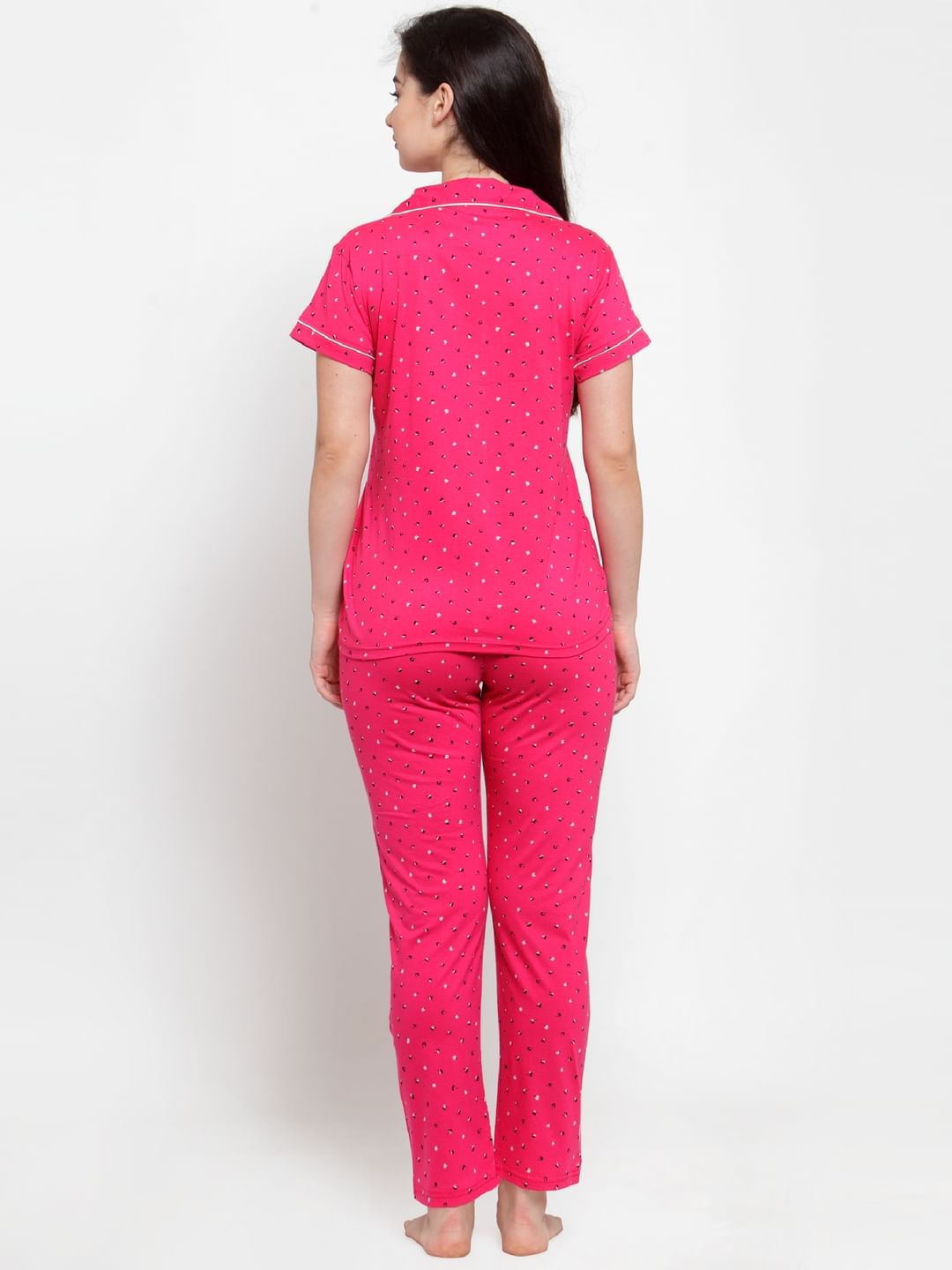 Secret Wish Women's Pink Cotton Printed Nightsuit 