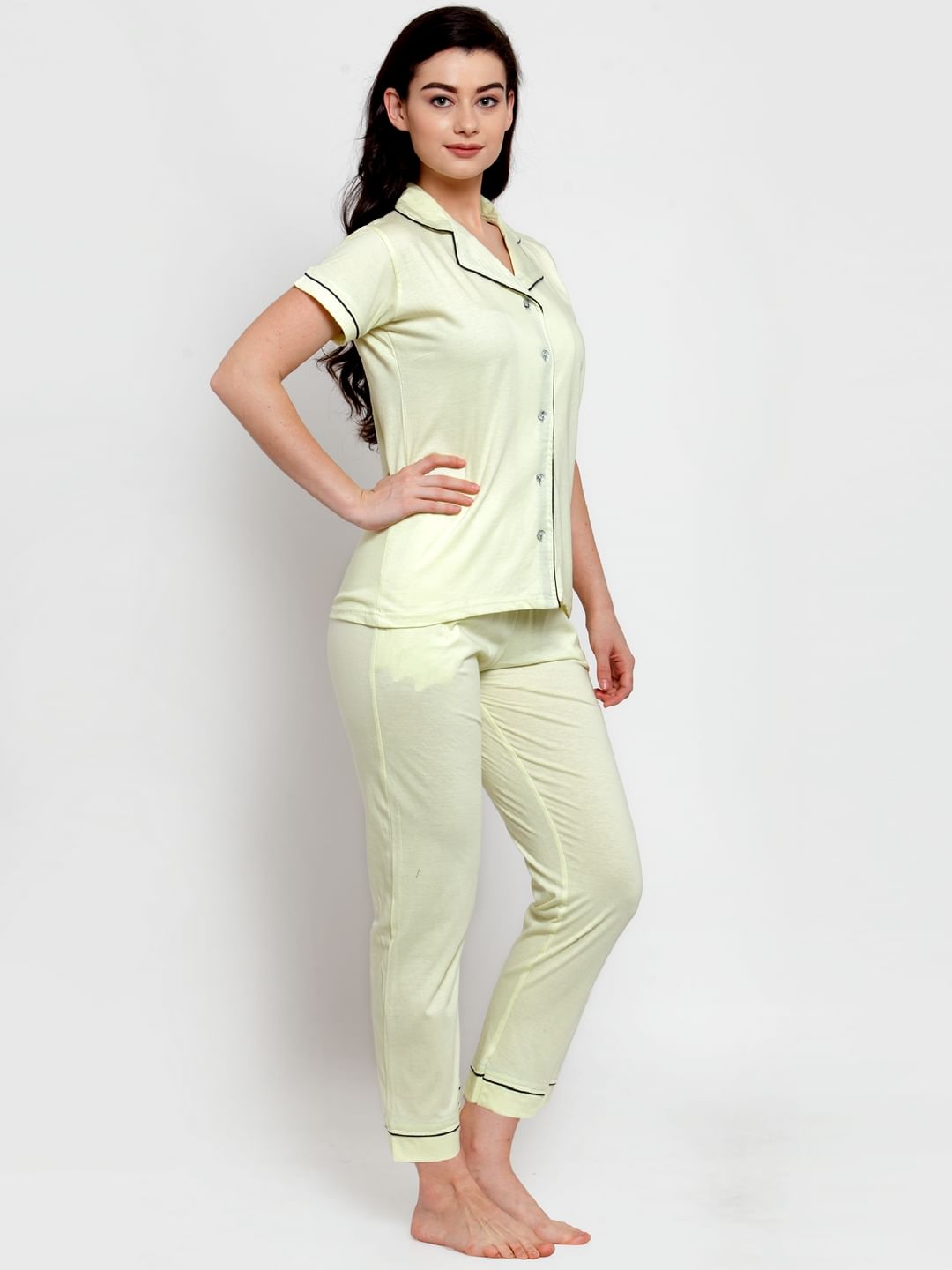 Yellow Cotton Solid Nightsuit