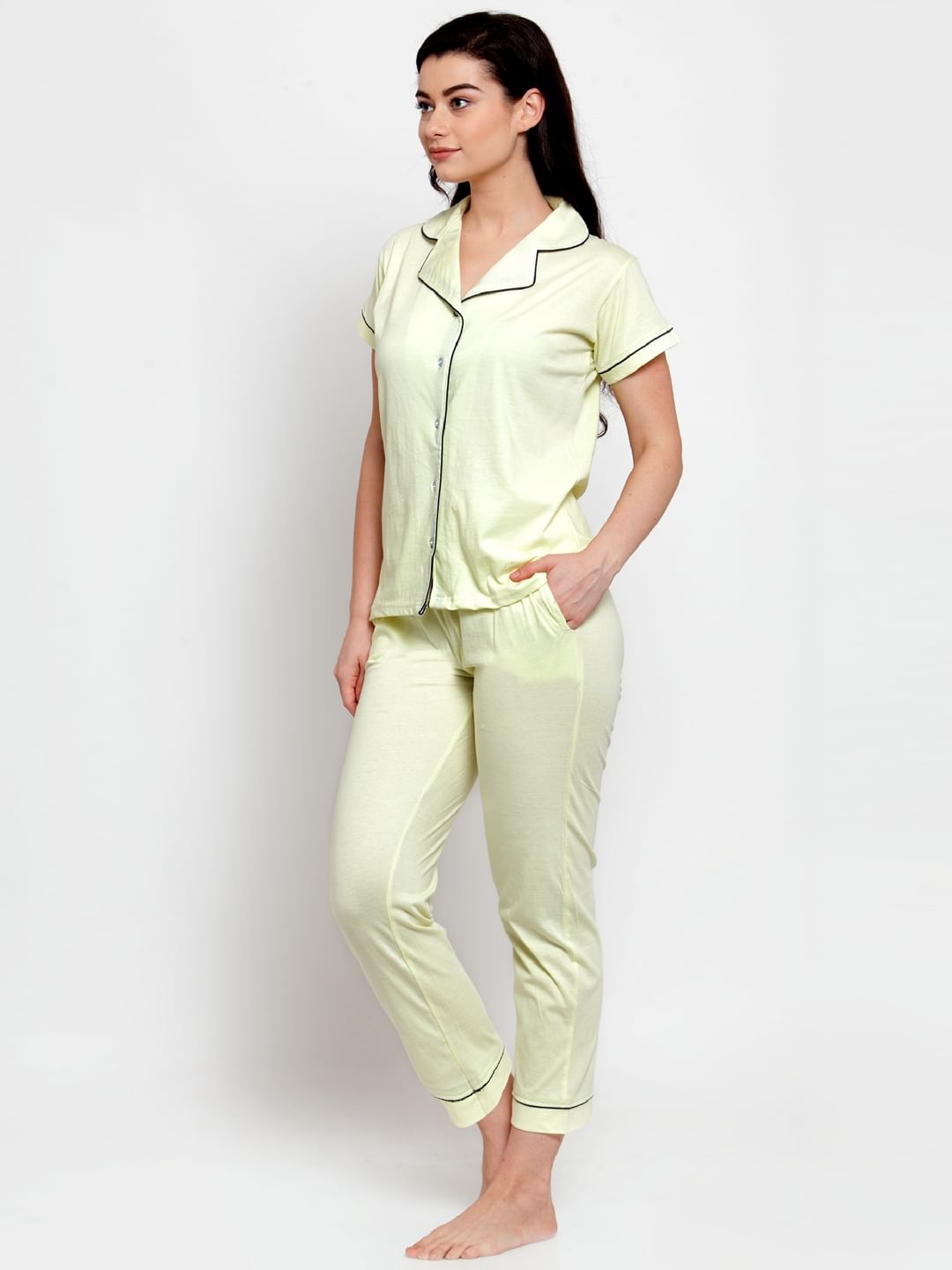 Yellow Cotton Solid Nightsuit