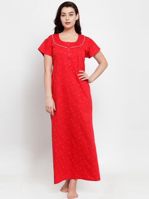 Secret Wish Women's Red Cotton Printed Nighty (Free Size)