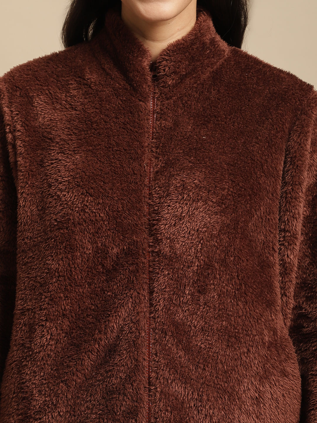 Brown Faux Fur Winter Night Suit