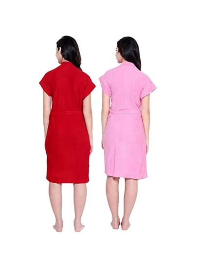 Secret Wish Women's Cherry-Red & Pink Cotton Bathrobe COMBO (Free Size)