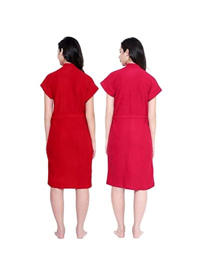 Secret Wish Women's Cherry-Red & Red Cotton Bathrobe COMBO(Free Size)
