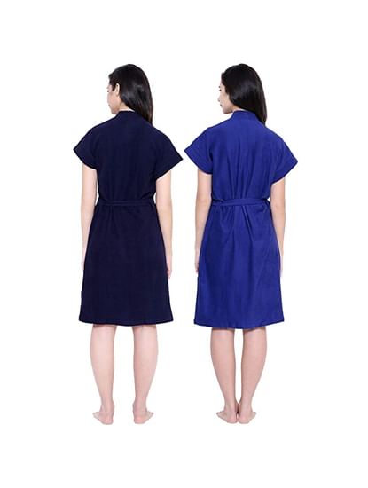 Secret Wish Women's Navy-Blue & Dark-Blue Cotton Bathrobe COMBO(Free Size)