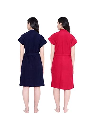 Secret Wish Women's Navy-Blue & Red Cotton Bathrobe COMBO (Free Size)