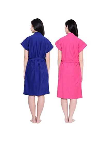 Secret Wish Women's Dark-Blue & Pink Cotton Bathrobe COMBO (Free Size)