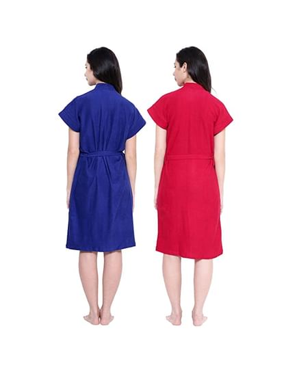 Secret Wish Women's Dark-Blue & Red Cotton Bathrobe  COMBO (Free Size)