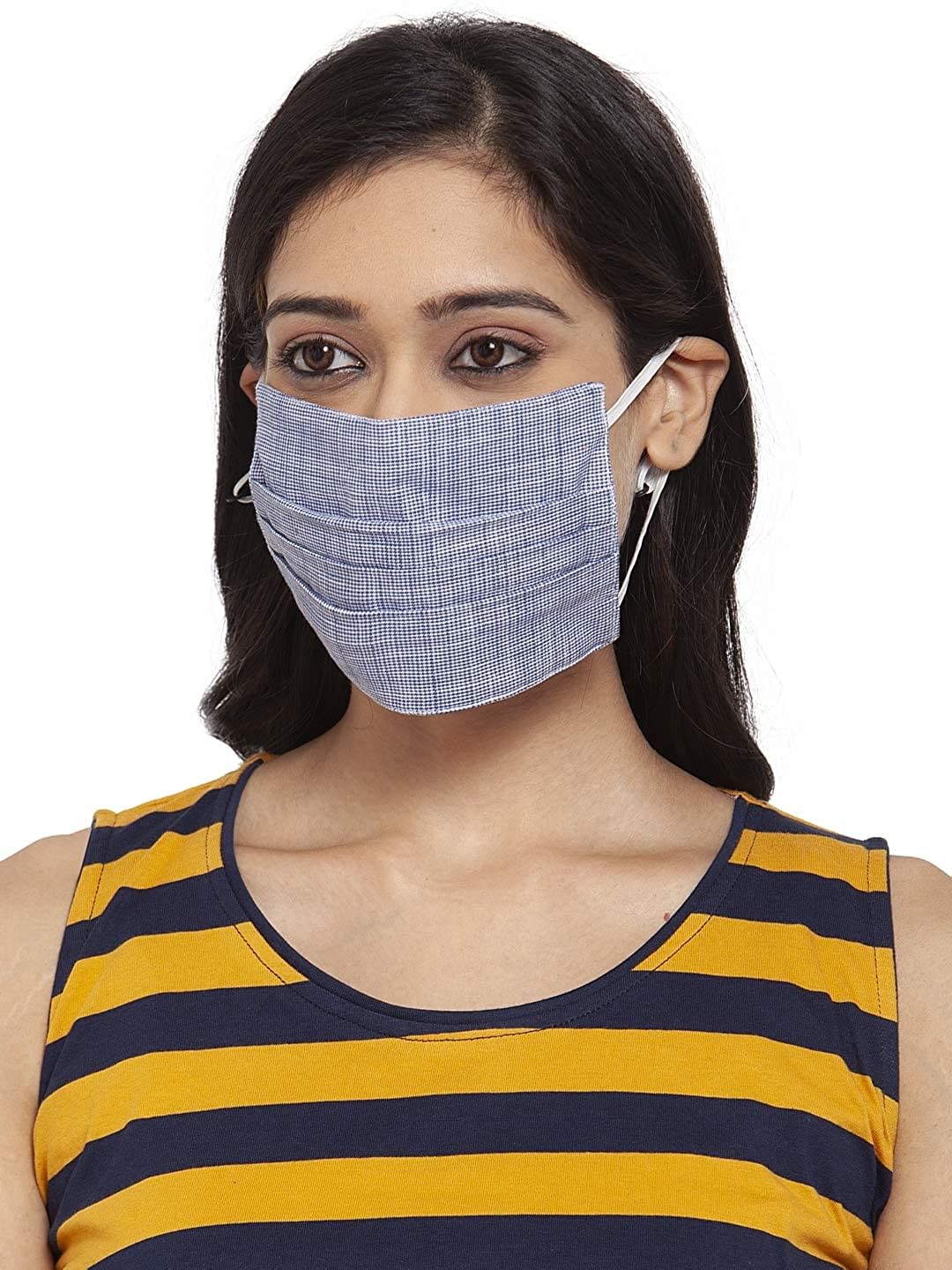 Unisex 3-Layer Adjustable & Stretchable Protective Mask with Ear Loops - Size L - Set of 5