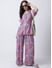 Secret Wish Women's Rayon Pink Botanical Printed Night Suit set of Shirt & Pyjama trouser