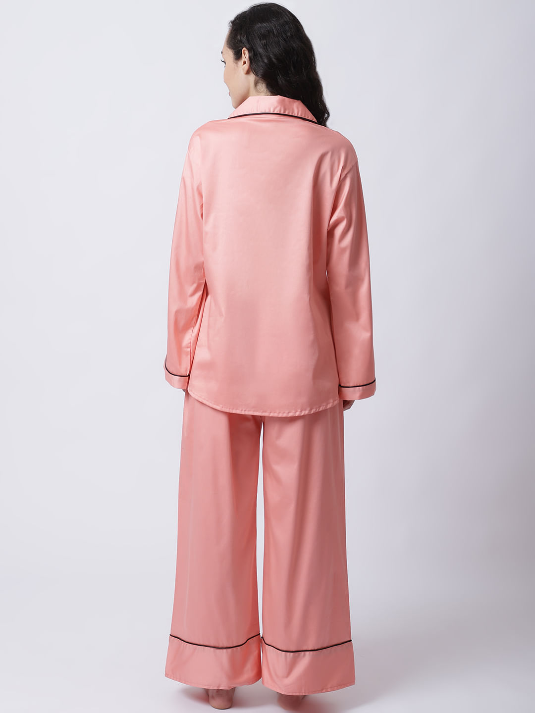 Cotton Satin Lycra Night Suit set of Shirt & Pyjama trouser