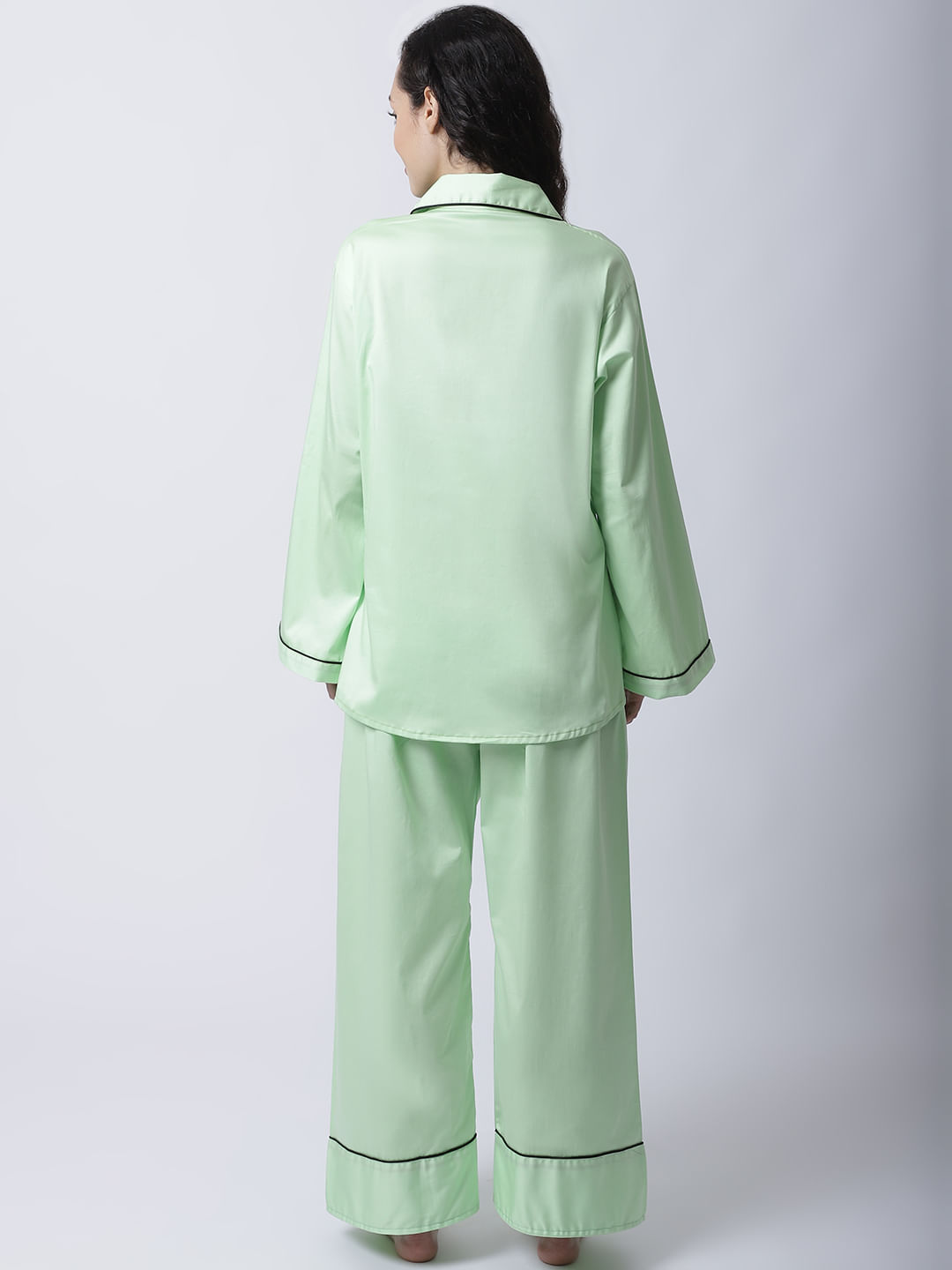 Cotton Satin Lycra Night Suit set of Shirt & Pyjama trouser