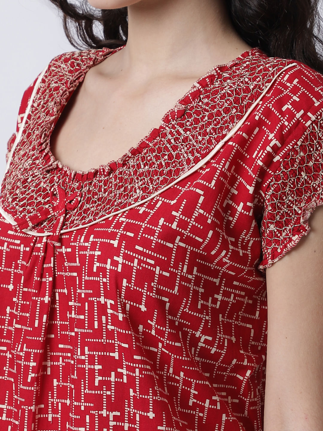 Red 100% Cotton Batik Printed Nighty