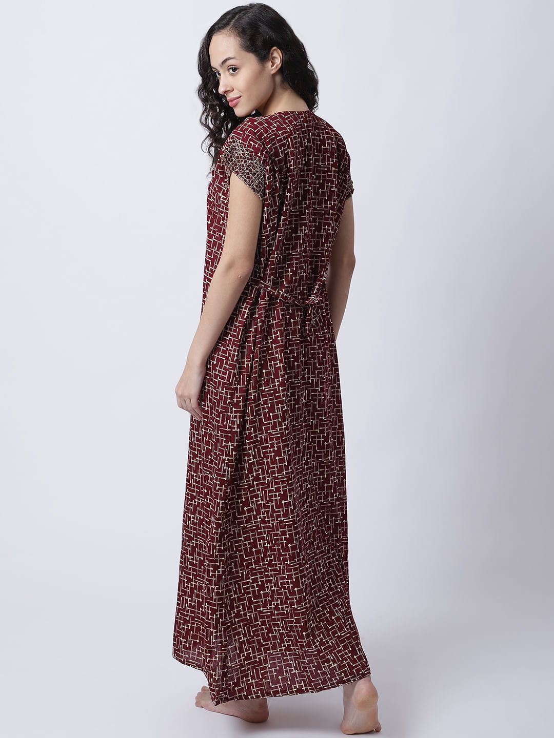 Buy Red 100% Cotton Batik Printed Nighty for Women Online at