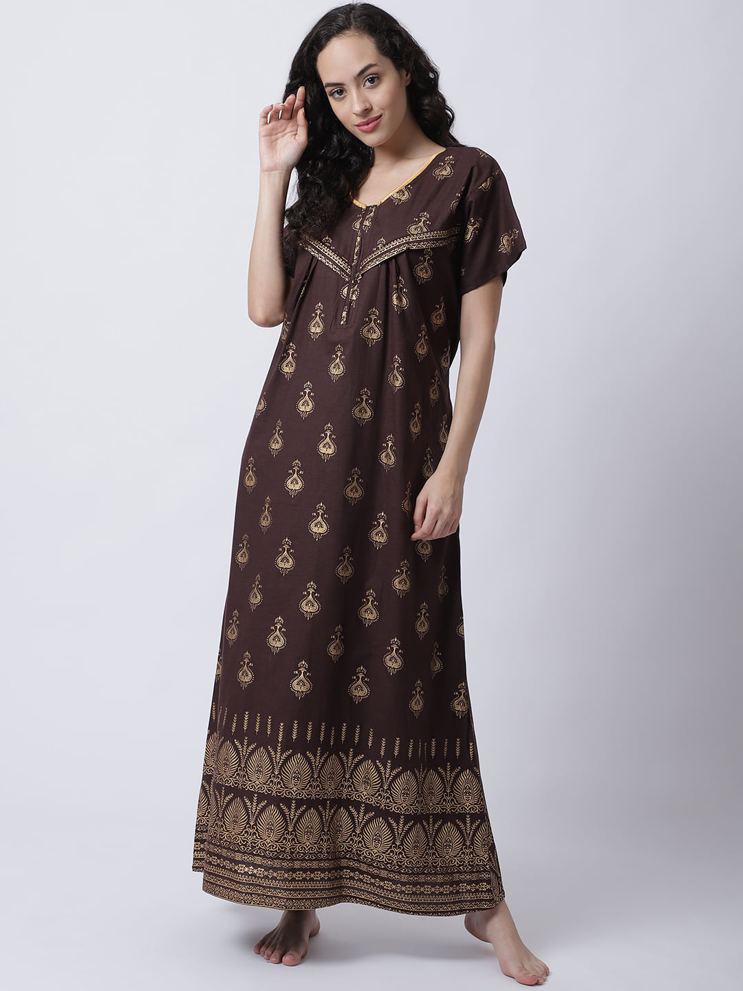 Cotton Solid Maternity Nursing Nightgown, Brown at best price in