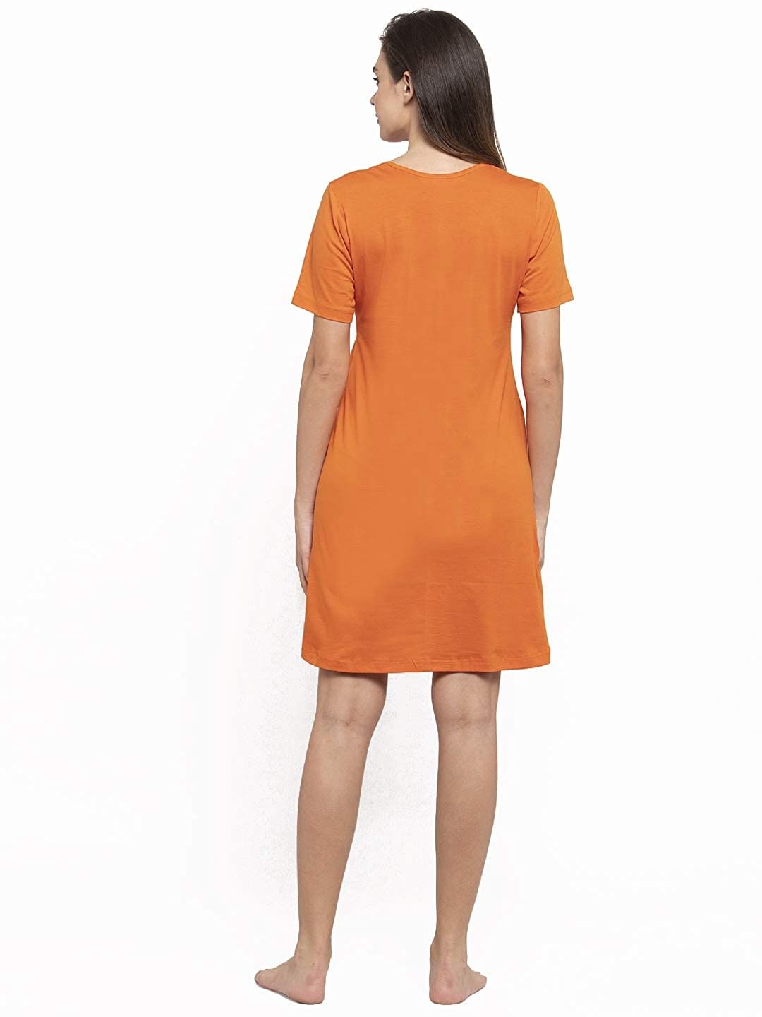 Orange Solid Short Nightdress