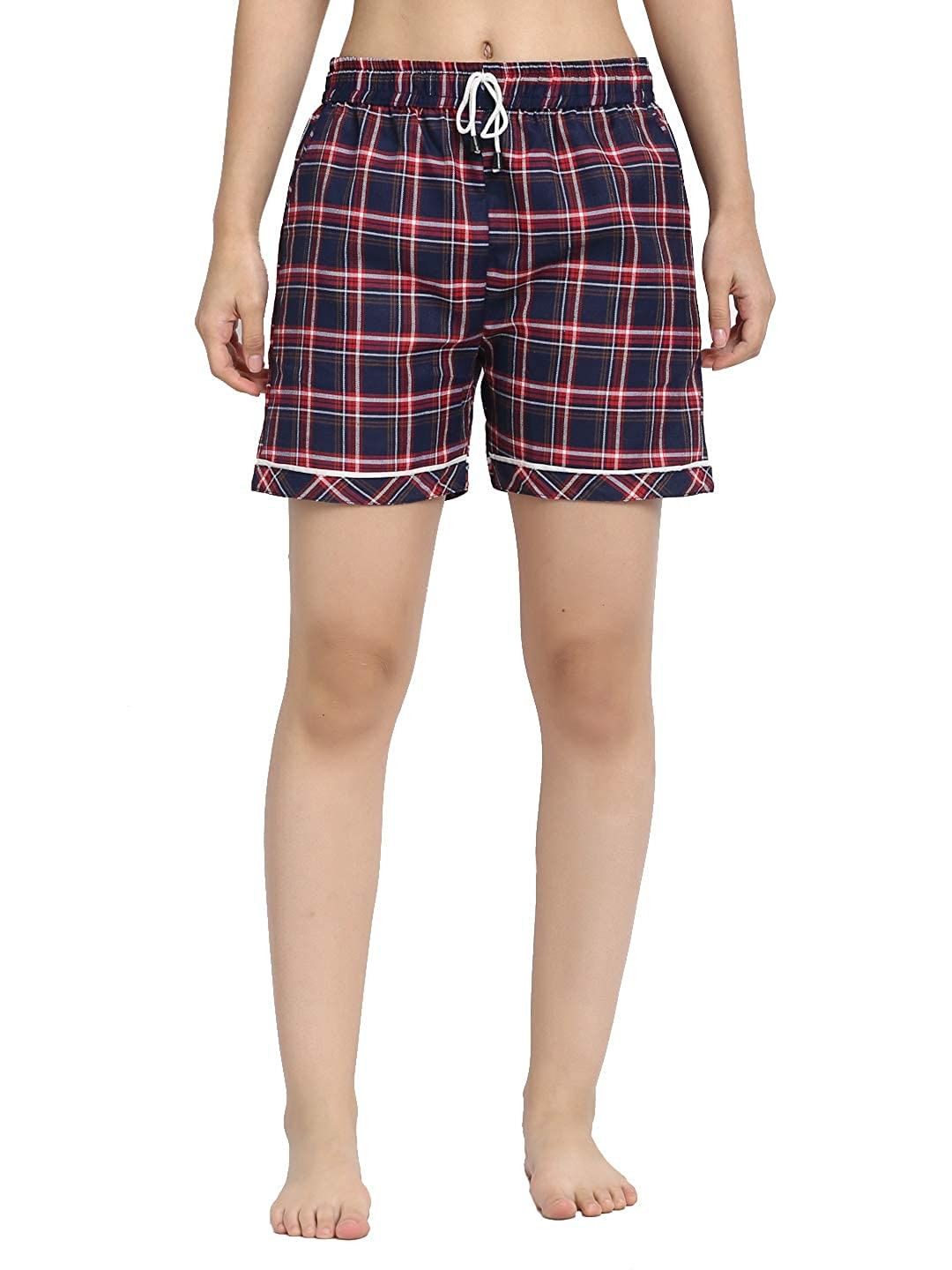 Red Cotton Checked Shorts