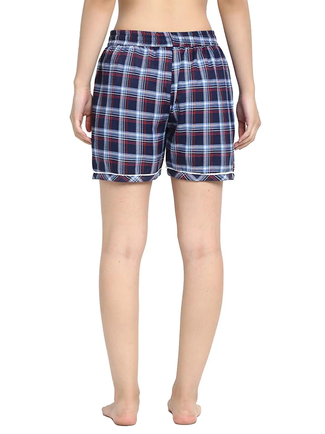 Navy Blue Cotton Checked Shorts