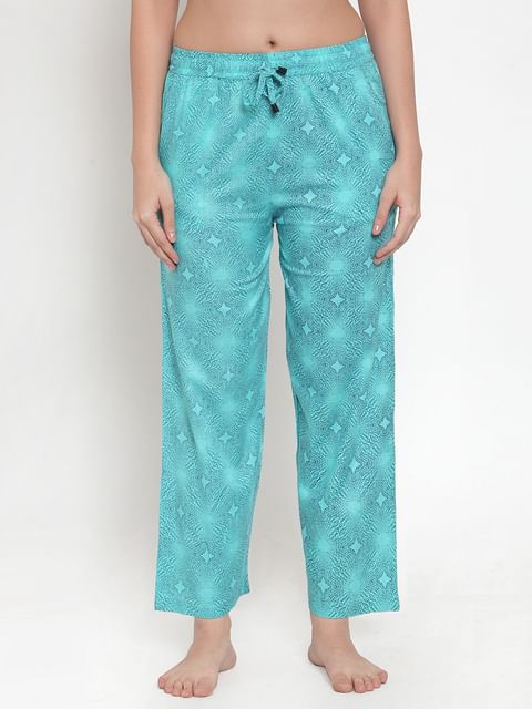 Secret Wish Women's Sky Blue Cotton Printed Pyjama 