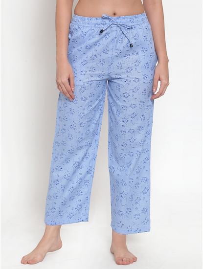 Secret Wish Women's Light Blue Cotton Printed Pyjama 
