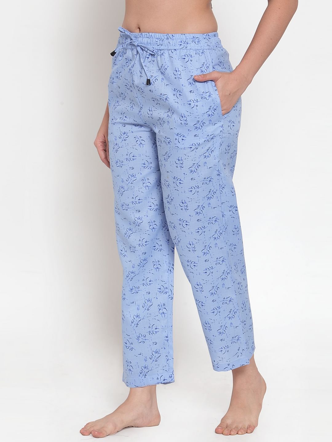 Light Blue Cotton Printed Pyjama