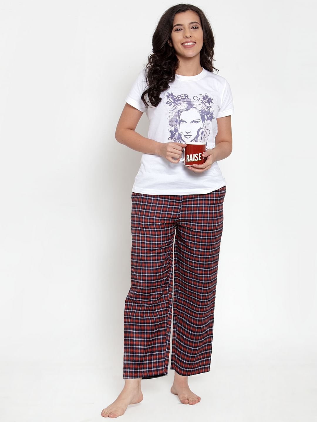 Womens checked best sale pyjama set