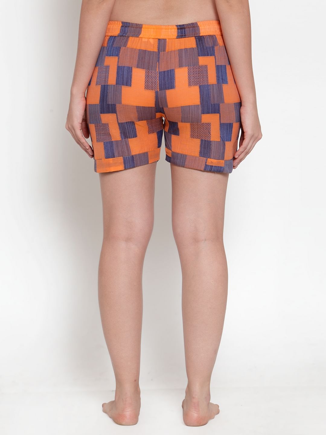 Orange Cotton Checked Shorts